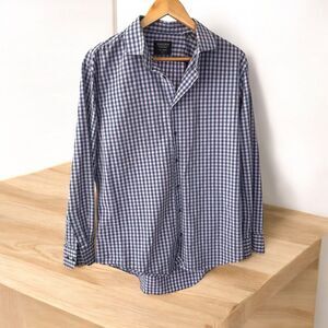 NORDSTROM Blue Checkered Shirt button down long sleeve 17 neck 34-35 sleeve